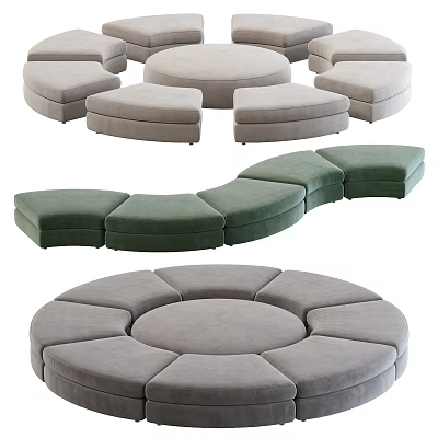 Modern Large Modular Sectional Sofa With Circular Curved Design And Gray Green Velvet Upholstery 3d model