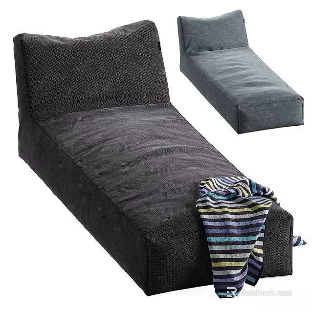 Dark Single Bed Interior With Cushioned Headboard And Striped Blanket Design 3d model 