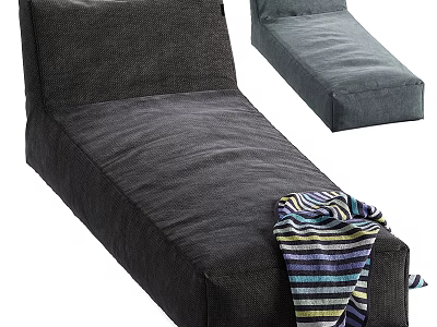 Dark Single Bed Interior With Cushioned Headboard And Striped Blanket Design 3d model