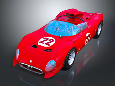 Red Vintage Race Car with Number 22 Convertible Classic Design 3d model