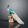 Exquisite Turquoise Peacock Figurine Displaying Long Ornate Tail Feathers With Decorative Base