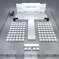 Modern Runway Show Stage With White Audience Chairs And Backdrop Setup 3d model