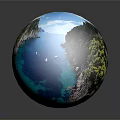 Garden Landscape Design On Globe With Lush Green Vegetation Rocky Cliffs And Blue Sea