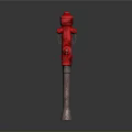 Red Fire Hydrant 3D Model With Wooden Base On Gray Gradient Background