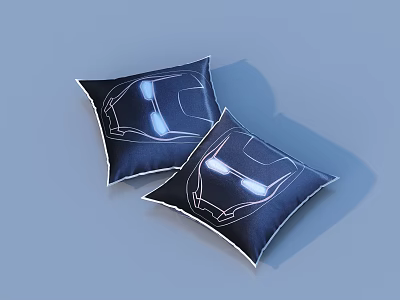 Pair of Dark Blue Throw Pillows With White Outline Iron Man Helmet Design 3d model