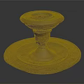 Brown Ceramic Candle Holder With Textured Carved Base And Two Tiered Structure For Home Decor