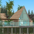 Detached Villa With Triangular Roof Glass Walls Palm And Pine Trees Mountain View Terrace