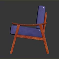 Modern Chair With Blue Cushion And Red Wooden Armrests And Legs
