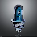 Decorative Fountain Design With Arched Top Blue Interior Central Sculpture And Ornamental Base