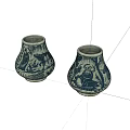 Pair of Blue and White Ceramic Vases With Traditional Hand Painted Patterns