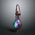 Enchanted Decorative Potion Bottle With Metallic Filigree Leather Handle And Colorful Glow