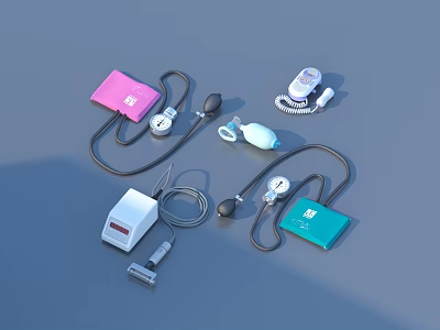 Home Daily Living Supplies With Pink Blue White Blood Pressure Cuffs And Monitors 3d model