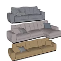 Modern Fabric Sofa Set with Checkered Solid Cushions and Chaise Lounge Design 3d model