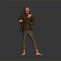 3D Character Lying On Back Wearing Dark Shirt Brown Pants And Backpack