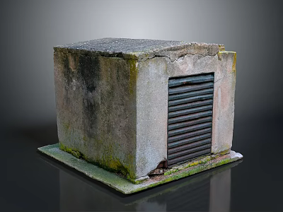 Concrete Ventilation Structure with Moss Covered Exterior and Side Grille on Platform Base 3d model