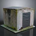 Concrete Ventilation Structure with Moss Covered Exterior and Side Grille on Platform Base 3d model