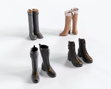 Modern Shoes Combination Leather Boots High Boots Martin Boots High Heel Boots 3d model
