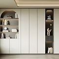 Modern Built in Bookcase With Open Shelves Books And Decorative Items In Bright Room