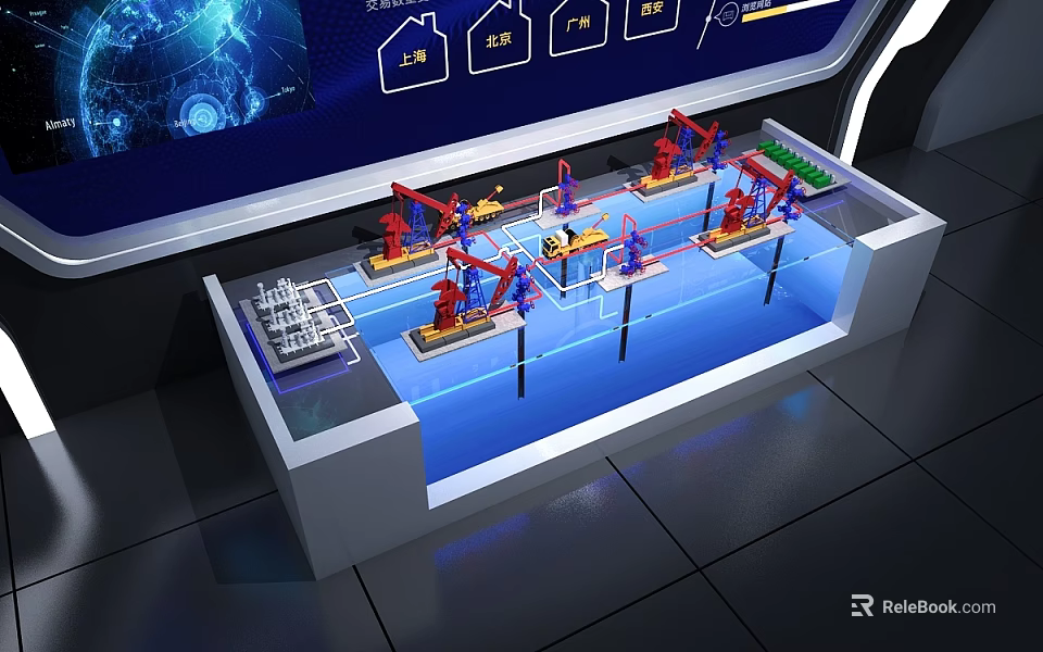 Blue Oilfield Equipment Model Display With Technical Data Screen And Platform 3d model 