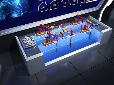 Blue Oilfield Equipment Model Display With Technical Data Screen And Platform 3d model
