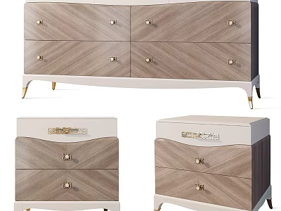 Modern Wooden Sideboard With Textured Drawers And Gold Metal Hardware Design 3d model