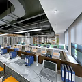 Modern Public Office Space Interior Design With Open Layout Desks Chairs And Glass Windows 3d model