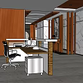 Modern Reception Area Interior With Wooden And Marble Walls Desk And Office Chair