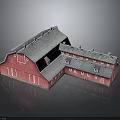 Red Traditional Barn Building With Gray Roof Small Windows And Rural Architecture Style