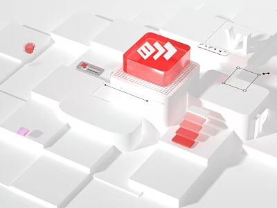 3D Red Cube With Arrow Icons On White Geometric Abstract Background 3d model