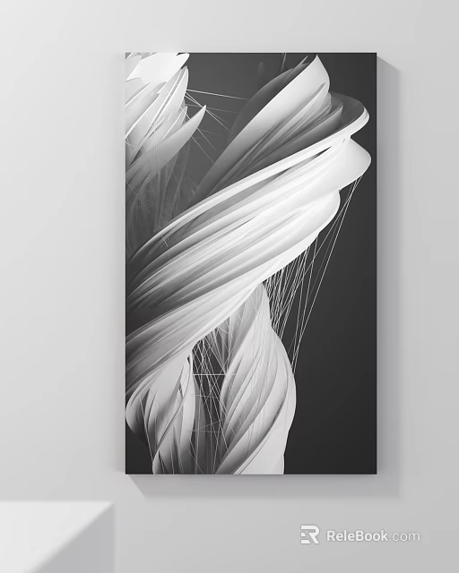 White Flowing Abstract Sculpture With Twisted Forms On Black Background 3d model 