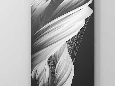 White Flowing Abstract Sculpture With Twisted Forms On Black Background 3d model