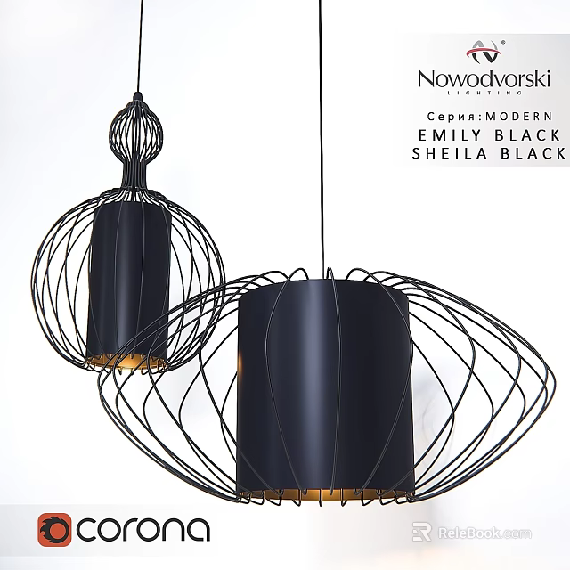 Black Modern Pendant Lights With Wire Frame Design For Contemporary Interior Lighting 3d model 
