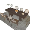 Quiet Middle and Ancient Style Dining Table and Chair Long Dining Table Rattan Chair Solid Wood Dining Table and Chair Dining Table for More than Four People 3d model