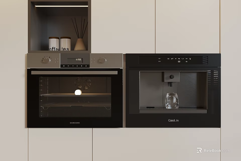 Modern Kitchen Appliances With Built in Oven And Water Dispenser And Cabinets 3d model 