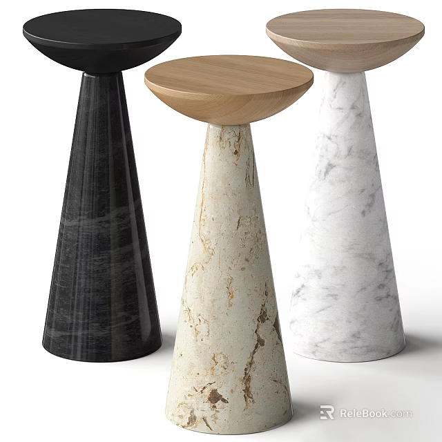 Modern Cone Shaped Side Tables With Round Top And Marble Texture Design 3d model 