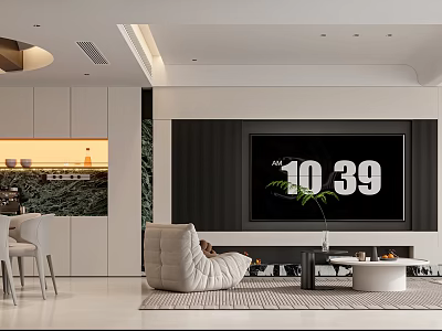 Modern Living Dining Room Interior With Open Layout Large TV Sofa Coffee Table And Cabinets 3d model