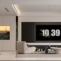 Modern Living Dining Room Interior With Open Layout Large TV Sofa Coffee Table And Cabinets