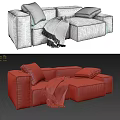 Modern Modular Sectional Sofa With Soft Fabric Cushions And Neutral Tone Design 3d model