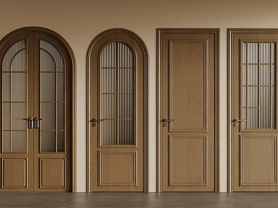Classic Wooden Hinged Doors with Glass Panels and Various Arch Top Designs Collection 3d model