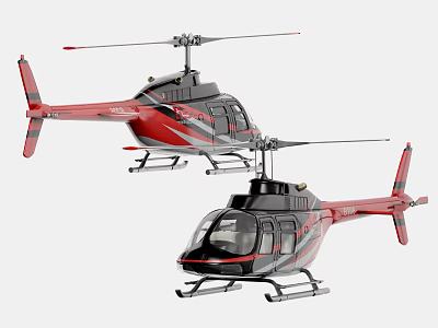 Two Red and Black Model Helicopters with Detailed Rotors and Fuselage Design 3d model