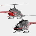Two Red and Black Model Helicopters with Detailed Rotors and Fuselage Design