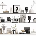 Modern Home Decorative Ornament Combinations with Vases Sculptures Frames Books and Lamp on Shelf