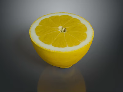 Fresh Juicy Lemon Half Sliced With Vibrant Yellow Pulp And Seeds 3d model