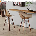 Modern Bar Counter With Wooden Top Transparent Chairs And Wall Shelf Plant Vase