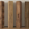 Natural Stone Wood Textured Columns With Different Finishes Arranged In Row