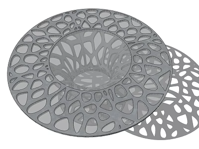 Modern Gray Coffee Table with Intricate Hollow Cut Out Patterns and Two Tiered Circular Design 3d model