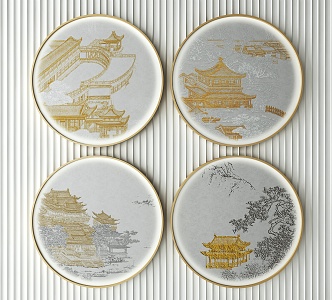 New Chinese Round Frame Painting Decorative Painting 3d model