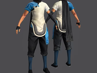 Modern Stylish Clothes Featuring Blue White Design Black Cape Short Sleeves And Pants 3d model