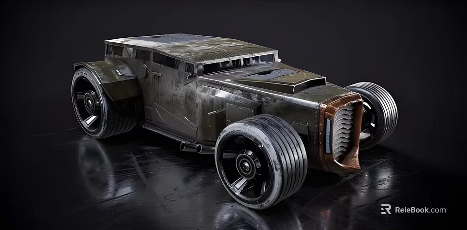 Armored Custom Car With Heavy Duty Body Large Wheels And Metal Grille 3d model 