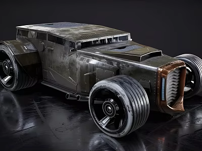 Armored Custom Car With Heavy Duty Body Large Wheels And Metal Grille 3d model